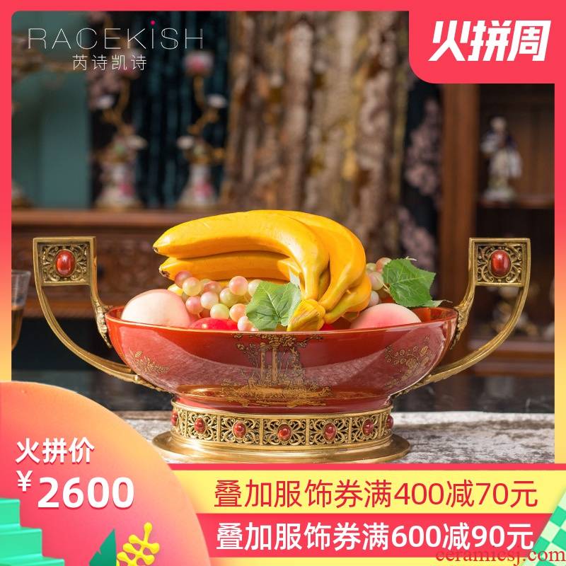 Ou shigu compote ceramic inlaid copper decorative furnishing articles southeast Asia style villas fruit bowl lanbo arts and crafts