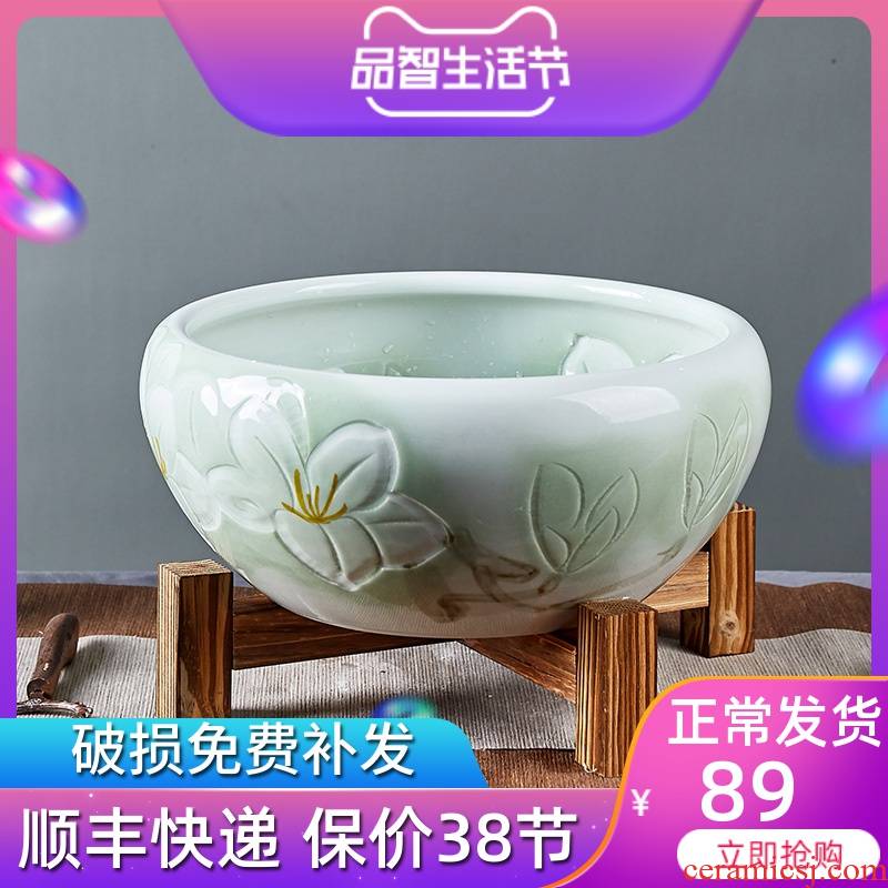 Jingdezhen ceramic aquarium desktop small goldfish bowl water lily basin home sitting room dedicated creative tortoise cylinder
