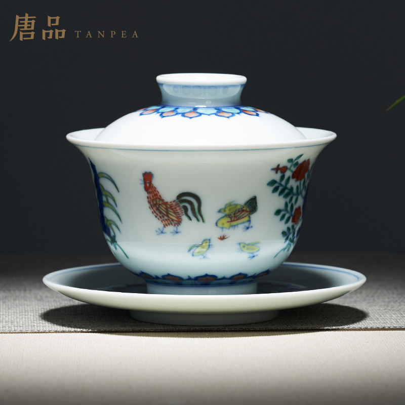 Ming chenghua bucket color lines tureen jingdezhen ceramic chicken chicken hills, cylinder cup bowl kung fu tea set three cups