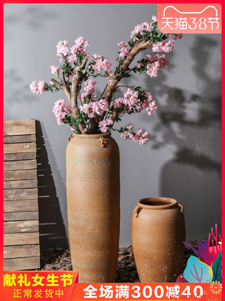 Jingdezhen retro modern ceramic dried flower simulation of large vase flowers furnishing articles sitting room big villa garden flowerpot