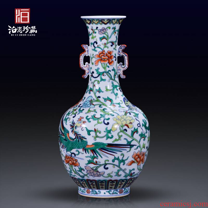 Jingdezhen ceramics archaize color bucket longfeng grain ears vase house sitting room decorate the study collect furnishing articles