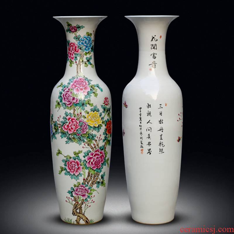 Jingdezhen ceramics hand - made pastel of large vase peony is Chinese style living room office furnishing articles ornament