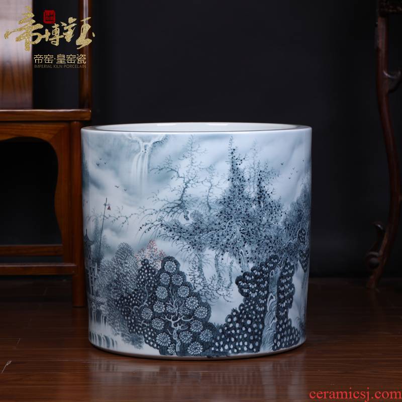 Jingdezhen ceramic king of the ring money master hand - made color ink landscape of large vases, handicraft decoration quiver