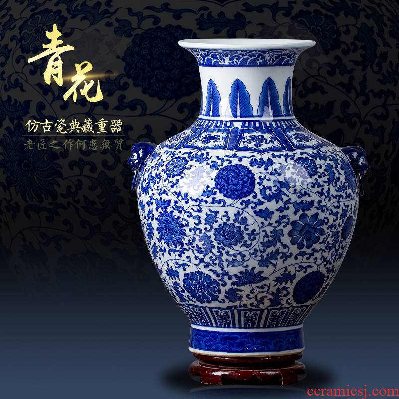 Jingdezhen ceramic blue and white flower arranging antique Chinese blue and white porcelain vase household the sitting room porch place decoration