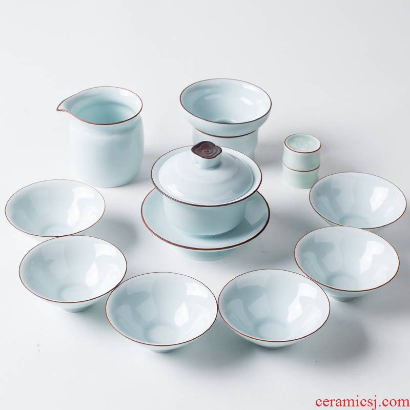 Jingdezhen celadon kung fu tea set suit ceramic teapot teacup tureen suit household gift boxes special package mail
