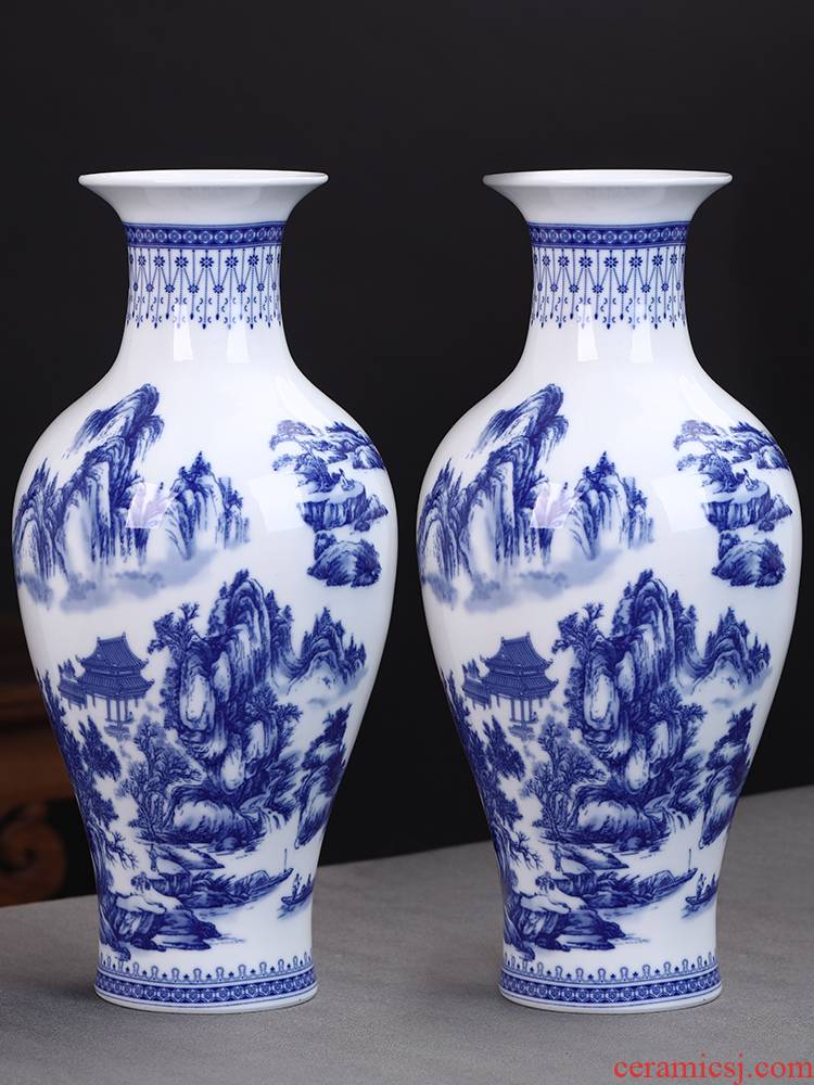 Blue and white porcelain vases, flower arrangement of jingdezhen ceramics furnishing articles furnishing articles of new Chinese style household act the role ofing is tasted rich ancient frame sitting room