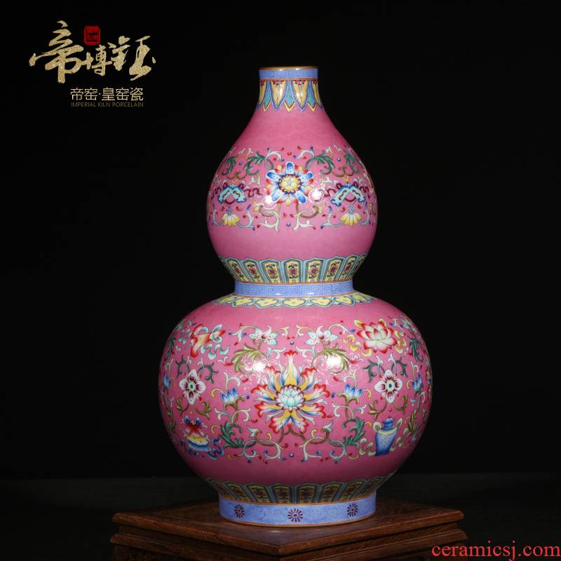Jingdezhen ceramic vase furnishing articles archaize the qing qianlong colored enamel paint gourd bottle of Chinese arts and crafts sitting room