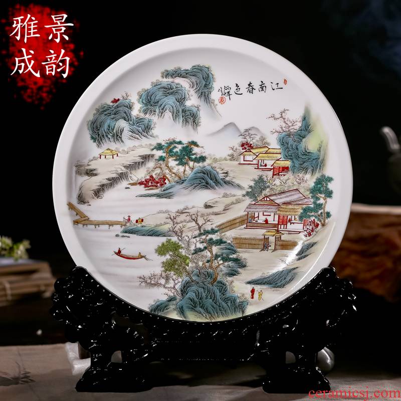 The new jingdezhen ceramics hand - made porcelain decoration painting landscapes hang dish Zhang Bingxiang furnishing articles at home