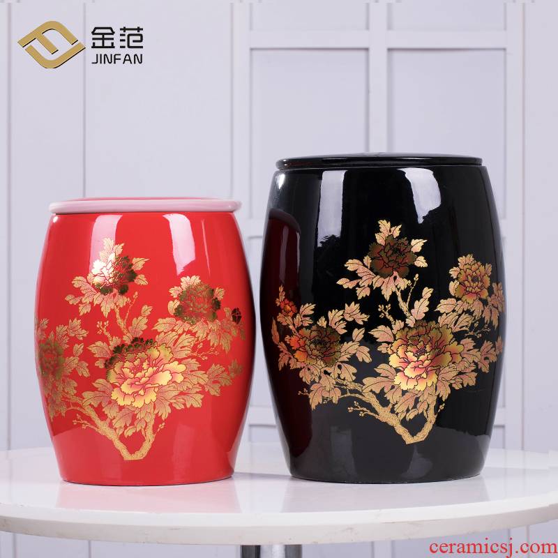 Jingdezhen ceramic barrel household with cover pack ricer box store meter box 10 jins 20 jins seal storage tank is moistureproof insect - resistant
