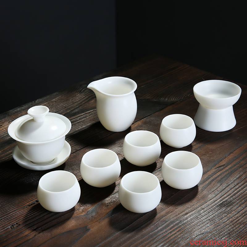 White porcelain kung fu tea sets manual suet jade porcelain home office tea cup lid to use a complete set of