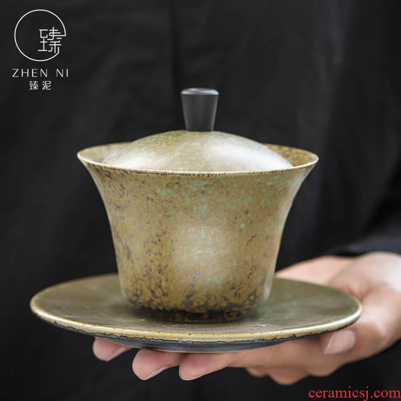 Restoring ancient ways by clay ceramic tureen domestic large Japanese tea bowl up three bowls of kung fu tea set to use