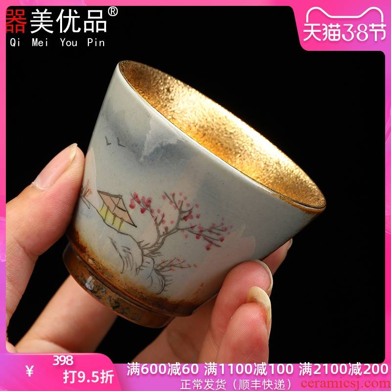 Implement the superior ceramic gold sample tea cup kung fu tea cup pure manual hand - made master cup, jinbei individual cup