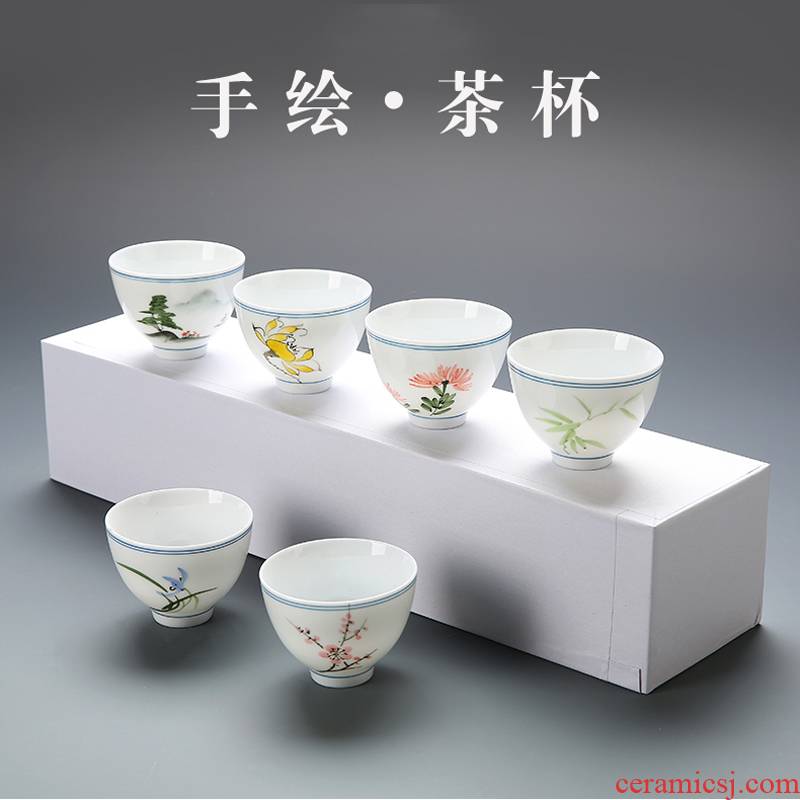 Suit ceramic cups hand - made sample tea cup six pack light household kung fu master cup blue and white porcelain tea cups