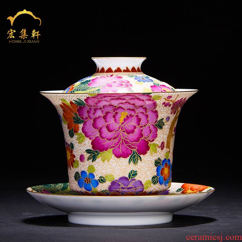 Only three tureen tea bowl large jingdezhen tea see colour enamel hand - made home three Only a cup of tea
