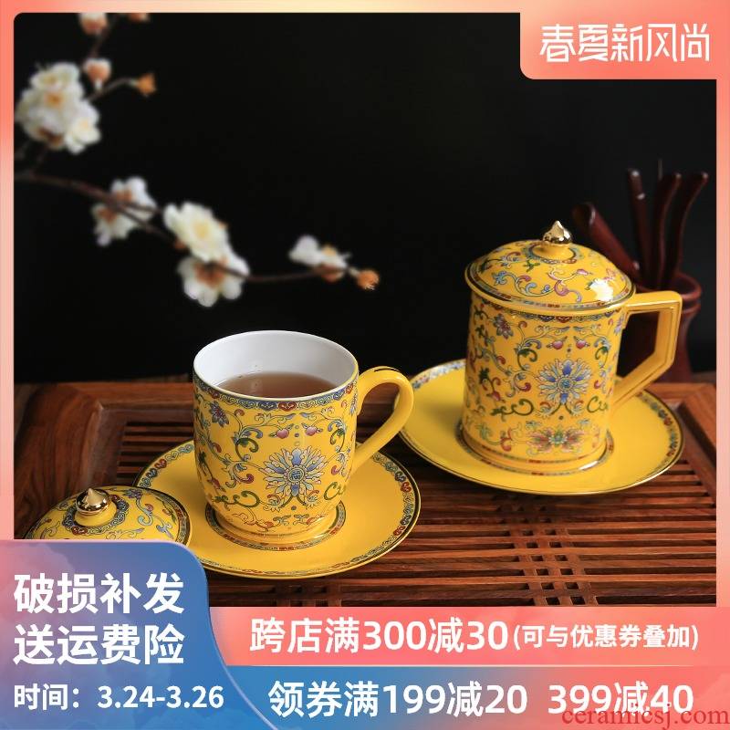 Gaochun ceramics colored enamel paint ipads porcelain cup yuquan 】 【 Chinese wind modern palace longfeng for cup