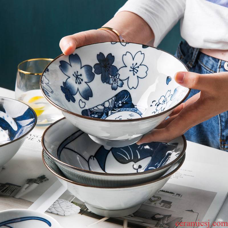 Creative ceramics la rainbow such as bowl malatang cartoon cat ceramic bowl of department food bowl bowl of domestic large soup bowl. 7 inch bowl