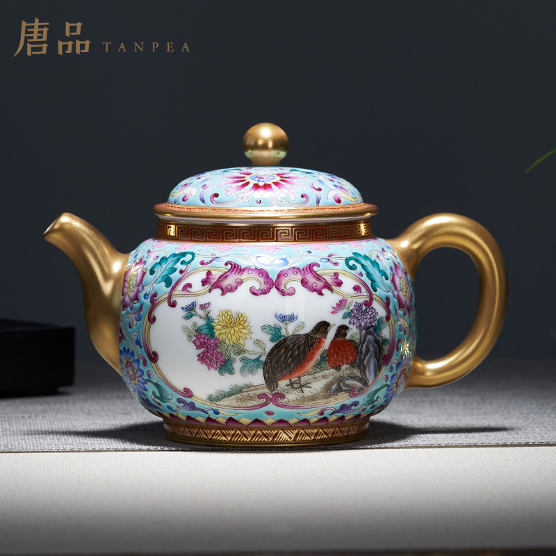 Tang Pin colored enamel teapot manual medallion tuo tie up lotus flower teapot jingdezhen ceramic pot of kung fu tea set