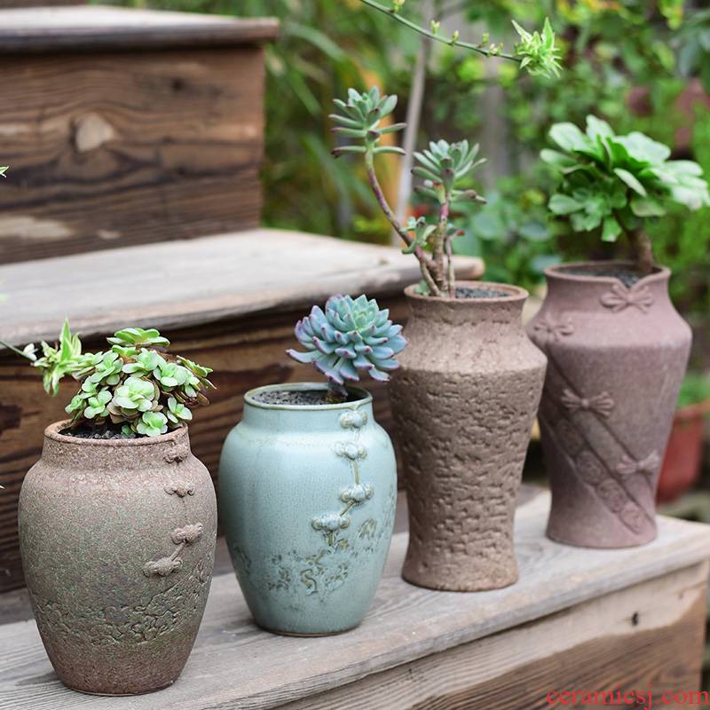 Meaty plant pot large ceramic clearance coarse pottery breathable creative POTS household retro mage old running the basin