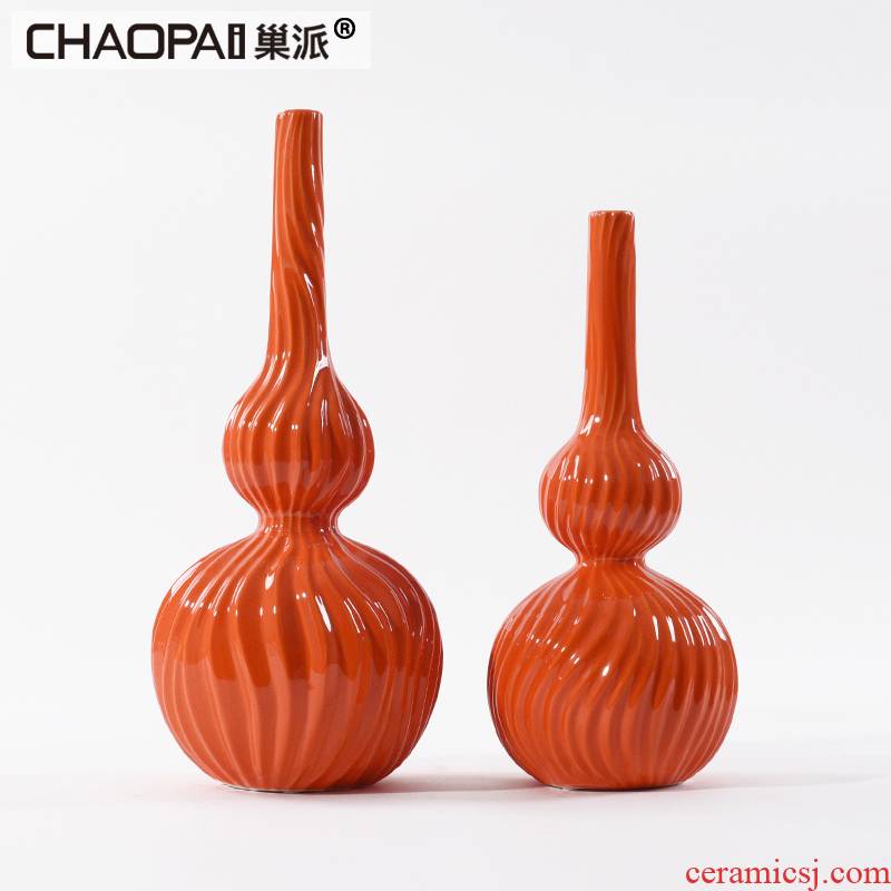 New Chinese style manual small incision porcelain vase furnishing articles furnishing articles gourd ceramic pot rich ancient frame TV wine orange