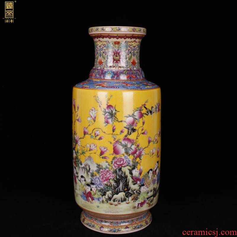 Jingdezhen imitation enamel qianlong years antique vase enamel baby play auspicious wooden stick Chinese antique porcelain bottle furnishing articles