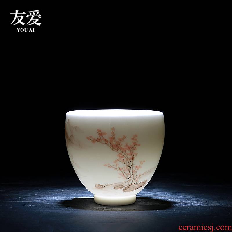 Love and ivory white suet jade sample tea cup hand - made ceramic jade porcelain tea cups white porcelain masters cup kung fu tea cups