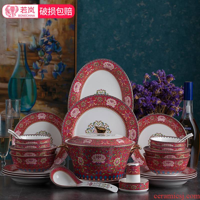 If the haze of tangshan ipads 60 pieces of colored enamel porcelain tableware home fete up phnom penh ceramic dish dish combination gift set