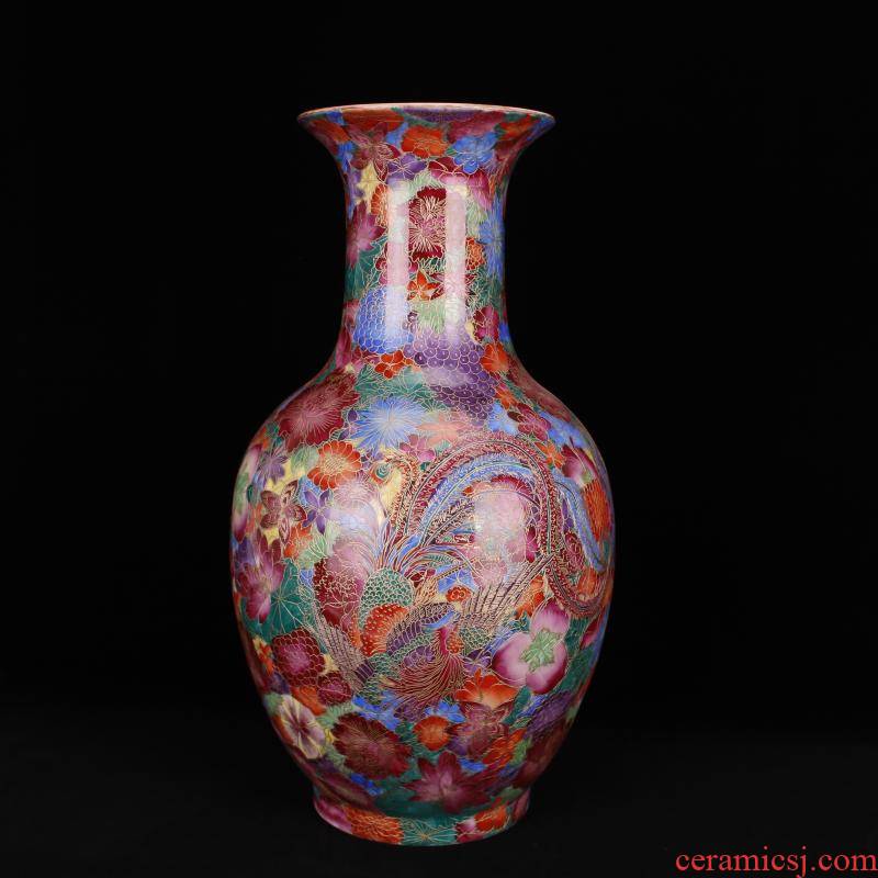 Jingdezhen ceramics imitation the qing qianlong pure hand - made paint hand - cut pinch silk flower fishtail bottles of antique reproduction furnishing articles