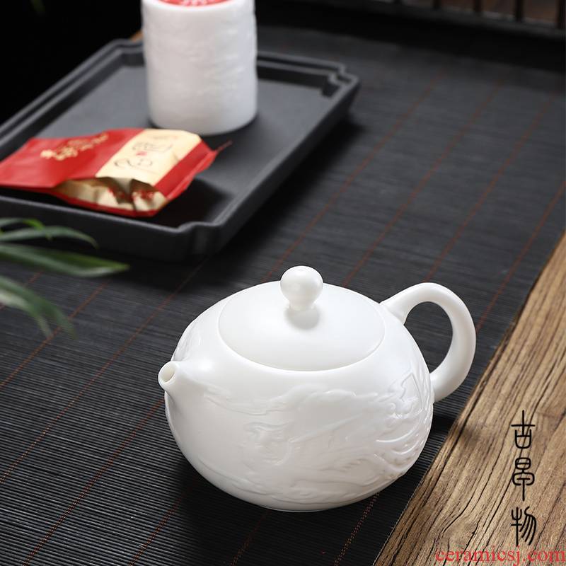 Dehua suet jade ceramic biscuit firing porcelain teapot pure manual kung fu tea set home beauty tea pot