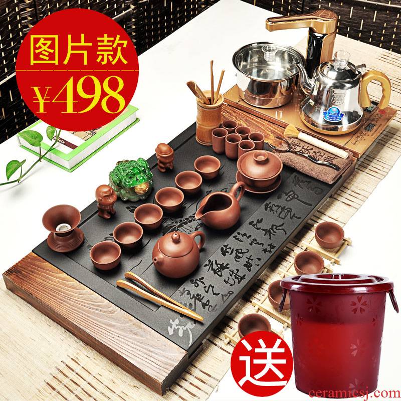 Hui, make violet arenaceous kung fu tea set ceramic contracted induction cooker sharply stone tea tray of a complete set of tea sets tea sea home