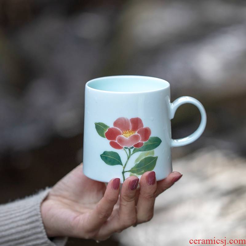 Landscape hand - made glass of camellia hydrangea osmanthus pomegranate persimmon beautiful checking ceramic gift mugs of household