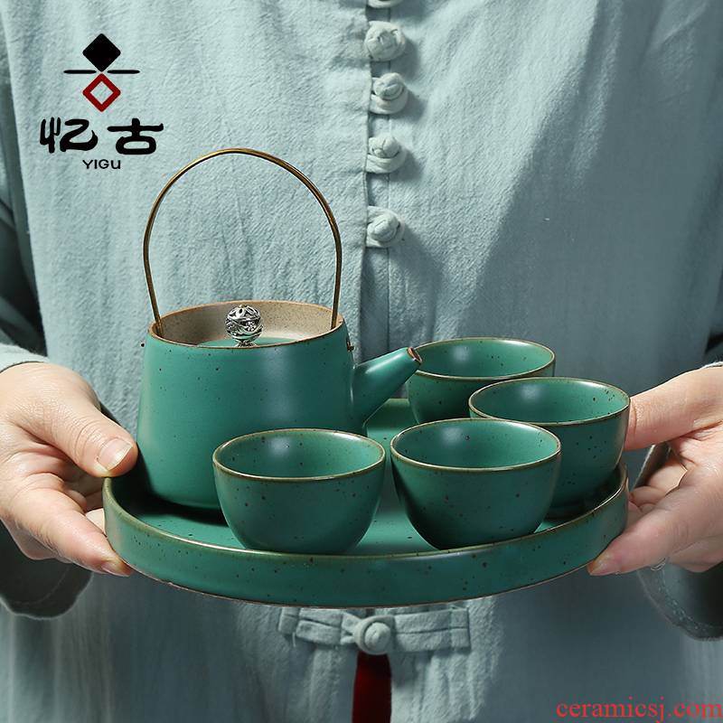 Yi gu liang kung fu tea tea group suit household coarse after tray teapot teacup single pot of Japanese tea set