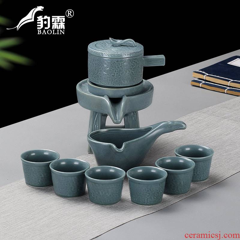 Leopard lam, semi - automatic tea ware tea to implement lazy all kung fu tea set household atone teapot longquan celadon