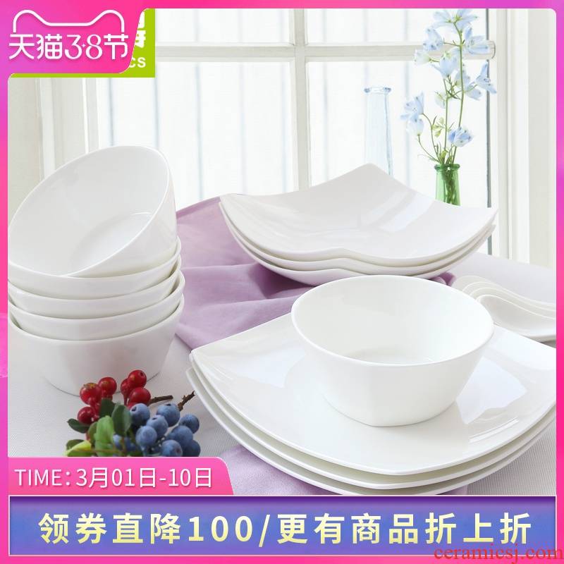 Think hk to 18 head tangshan tangshan ipads porcelain tableware suit pure white ipads China household Korean lead - free use of plates