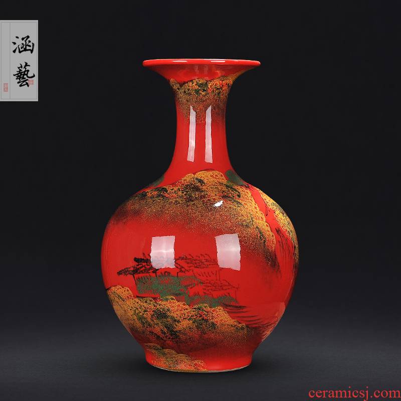 Jingdezhen ceramics ink lottery landscape vase antique Chinese flower arranging household adornment handicraft furnishing articles sitting room