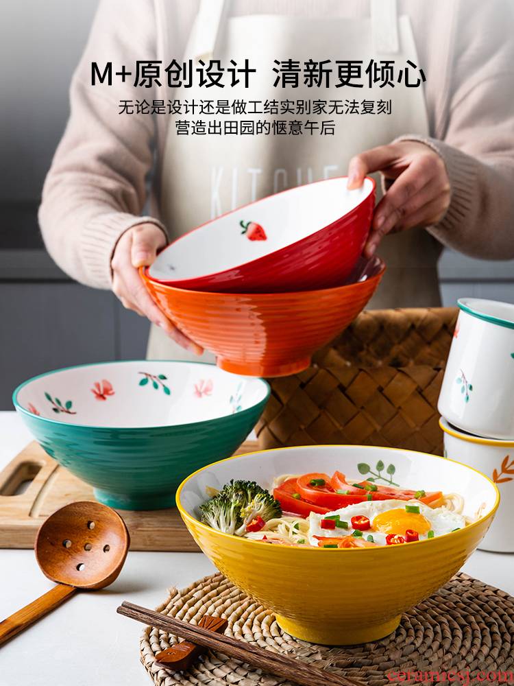 Modern housewives what flower rhyme mercifully rainbow such to use domestic large - sized ceramic pull noodles soup bowl bowl hat to bowl of salad bowl