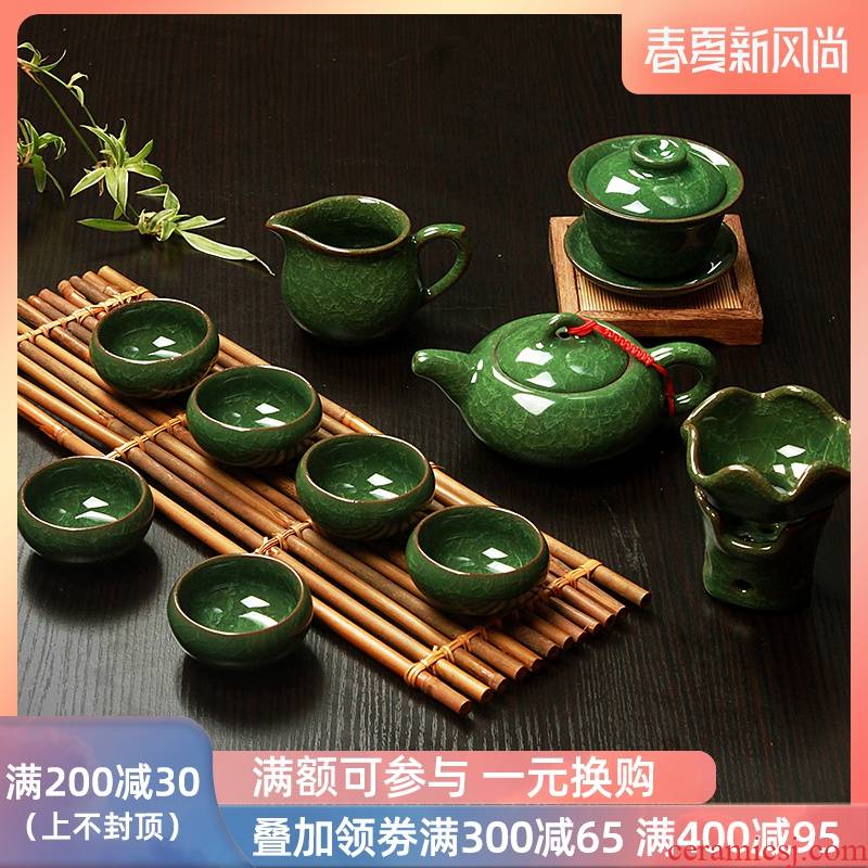 Palettes nameplates, ice crack crack glaze ceramic tea set to open the slice of a complete set of ice kung fu tea set gift cup lid bowl