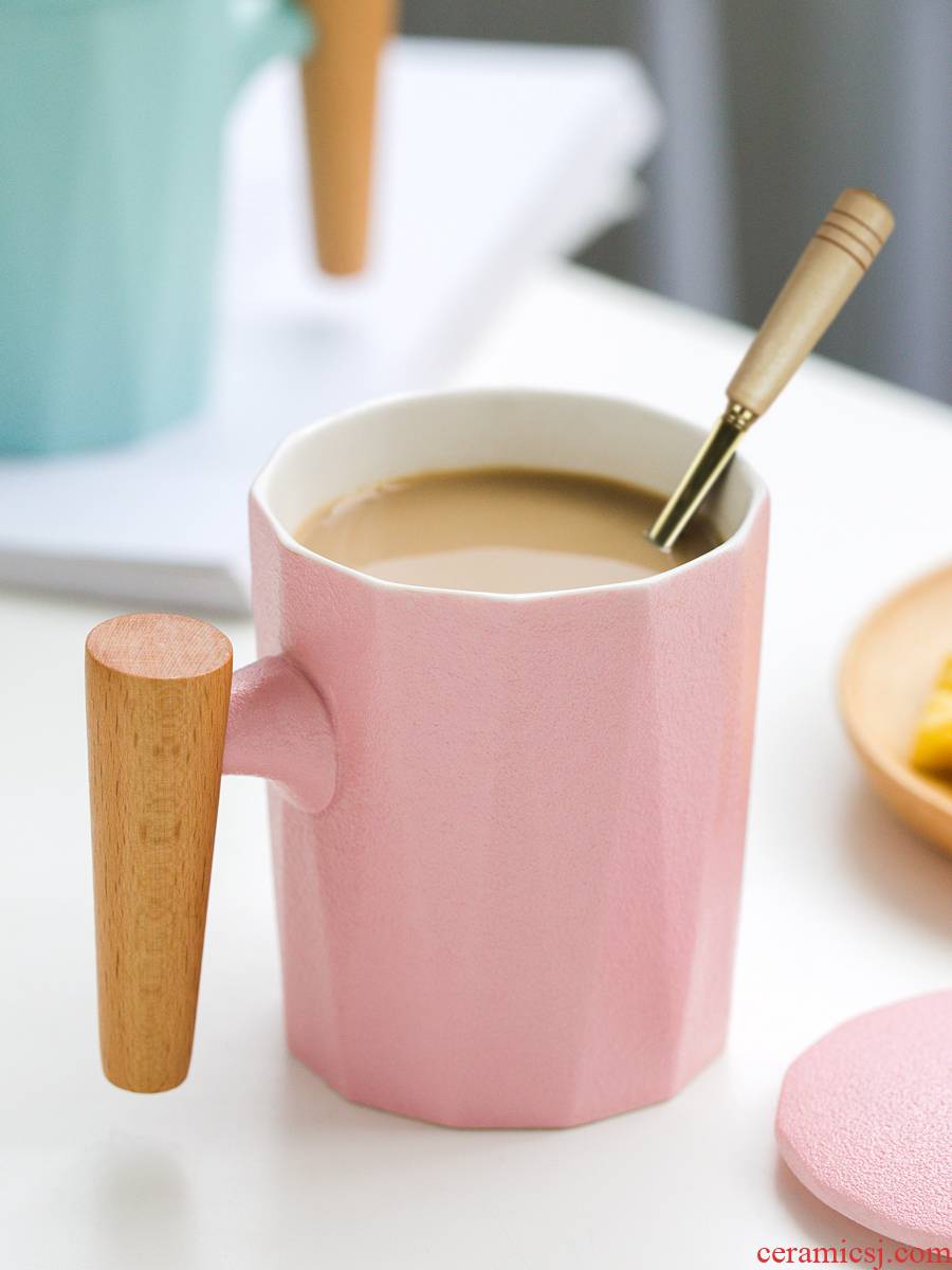 Creative Japanese mugs, lovely household ceramic cups water cup spoon retro coffee cup office cup with cover