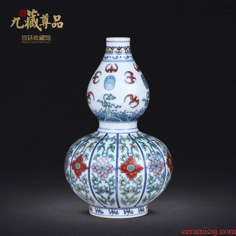 Jingdezhen blue and white color bucket live bat grain vase furnishing articles archaize ceramic porcelain Jingdezhen pure manual