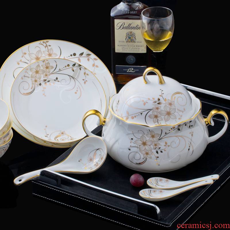 Jingdezhen high - grade ipads China tableware suit 60 head of pottery and porcelain bowl dishes suit wedding housewarming key-2 luxury gifts