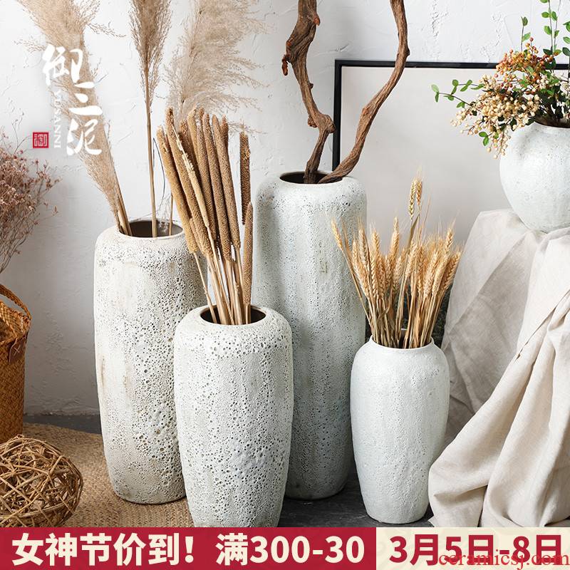 Dried flowers flower arrangement sitting room adornment I and contracted white creative home vase Nordic furnishing articles coarse pottery restoring ancient ways