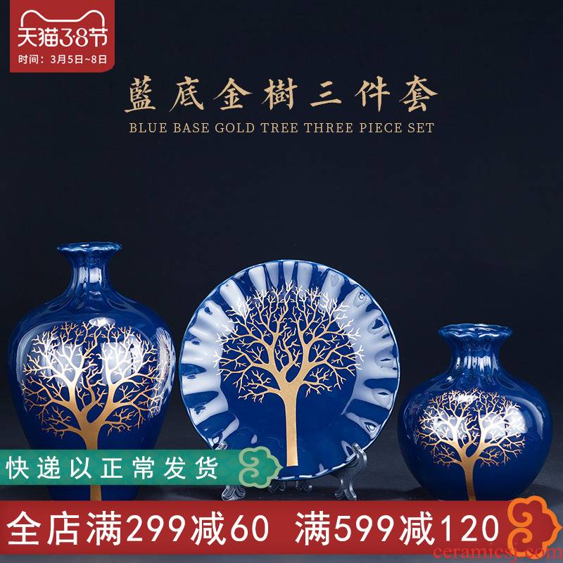 Jingdezhen ceramics three - piece vase furnishing articles flower arranging Chinese style decoration decoration I and contracted large living room