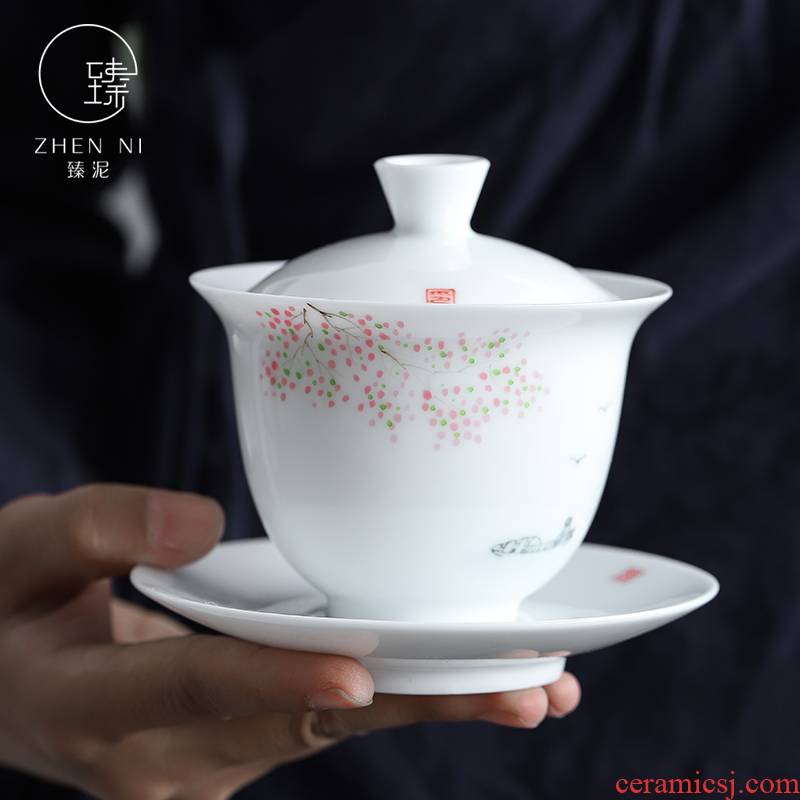 By mud them hand - made tureen jingdezhen thin body only three checking ceramic bowl to bowl large tea cups