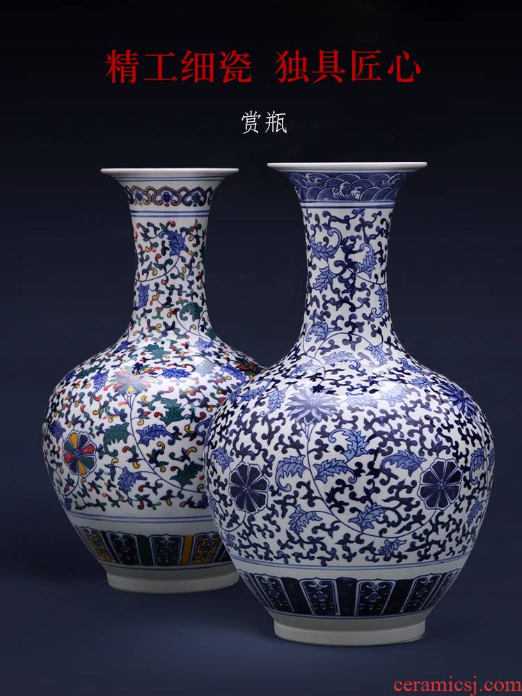 Jingdezhen blue and white porcelain vases, pottery and porcelain antique porcelain of large Chinese flower arranging sitting room son home furnishing articles