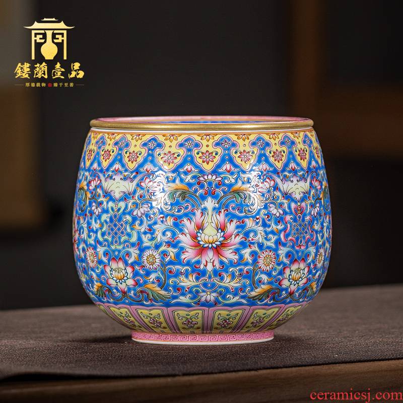 Jingdezhen ceramic hand - made to pastel blue tie up dry lotus flower tea in hot water to wash the machine water jar kung fu tea accessories