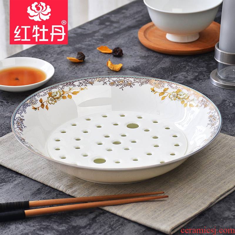 Red peony dumplings dribbling vinegar dish of domestic large round rectangle creative ceramics tableware dumpling dish tray