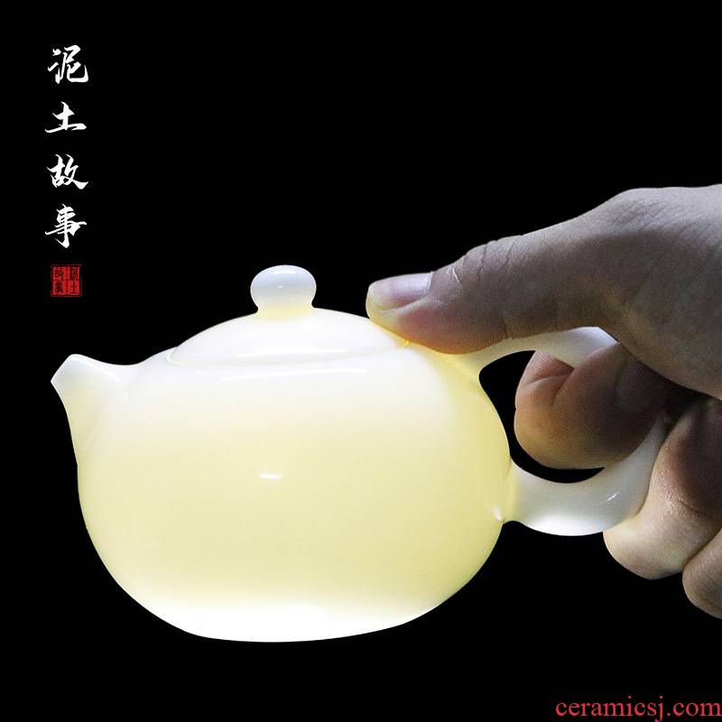 Earth story white porcelain ceramic teapot single pot of household teapot hand xi shi pot of dehua white suet in China