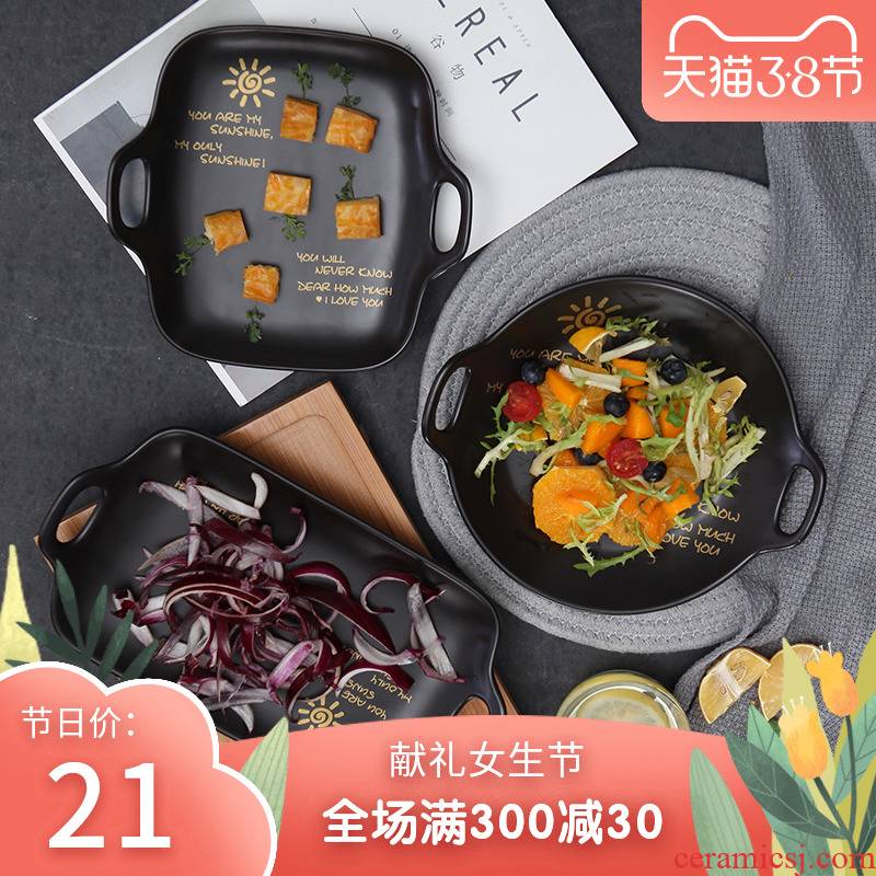 Nordic creative ceramic move black ears set cheese baked FanPan oven proof hot pan 0 tableware of the household