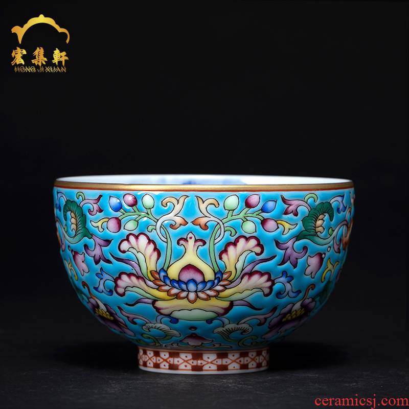 Colored enamel tea sets jingdezhen blue and white landscape paint cup master kung fu tea cup single cup sample tea cup