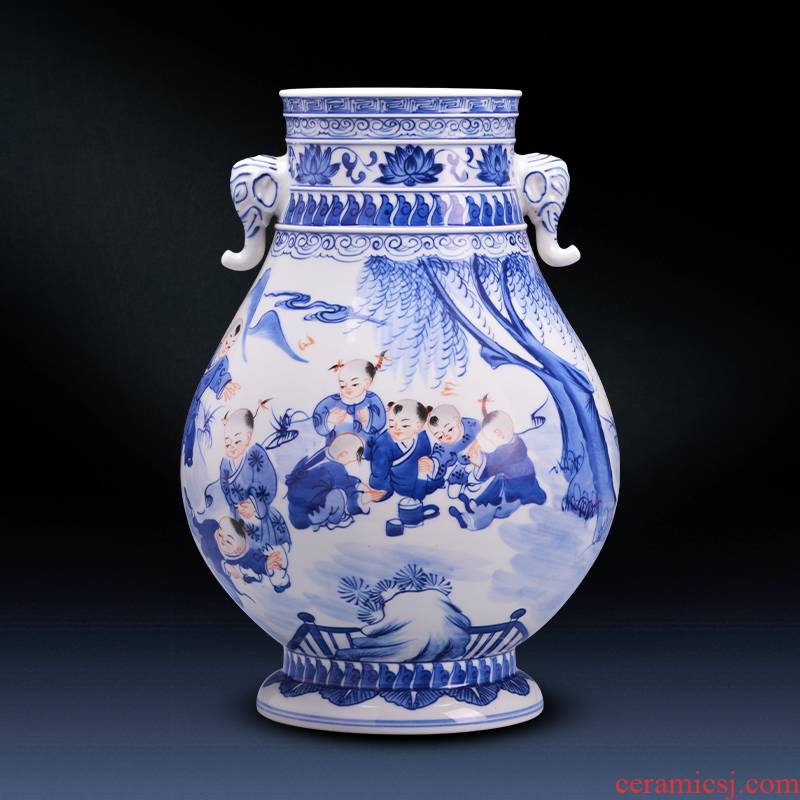 Jingdezhen porcelain big hand blue and white porcelain vases, ceramic flower arranging Chinese style restoring ancient ways furnishing articles sitting room home decoration