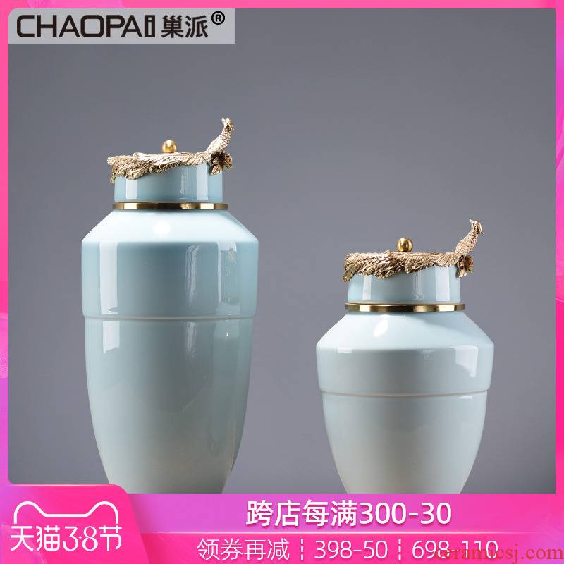 New Chinese style ceramic blue storage tank furnishing articles contracted club hotel decoration modern teahouse tea soft decoration